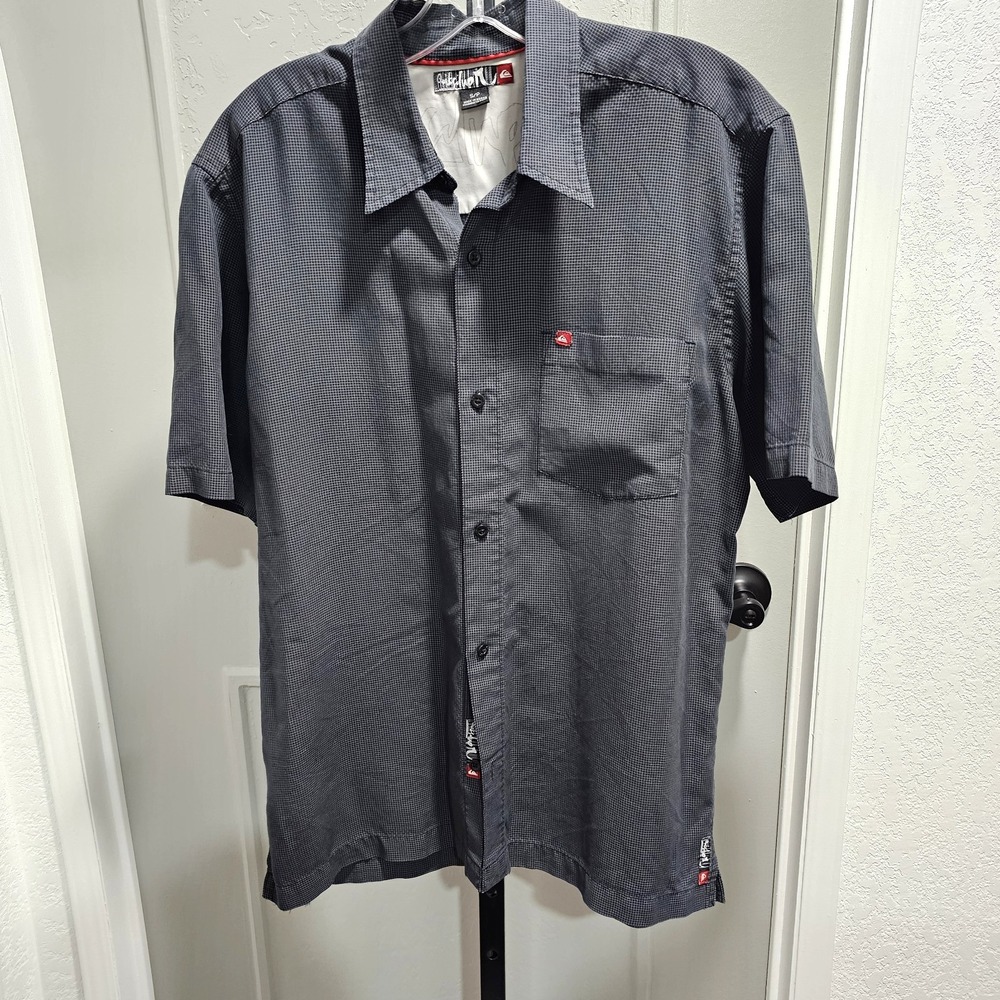Vtg Quiksilver Silver Edition Shirt Men Small S Micro Check Grid Button Up Y2K